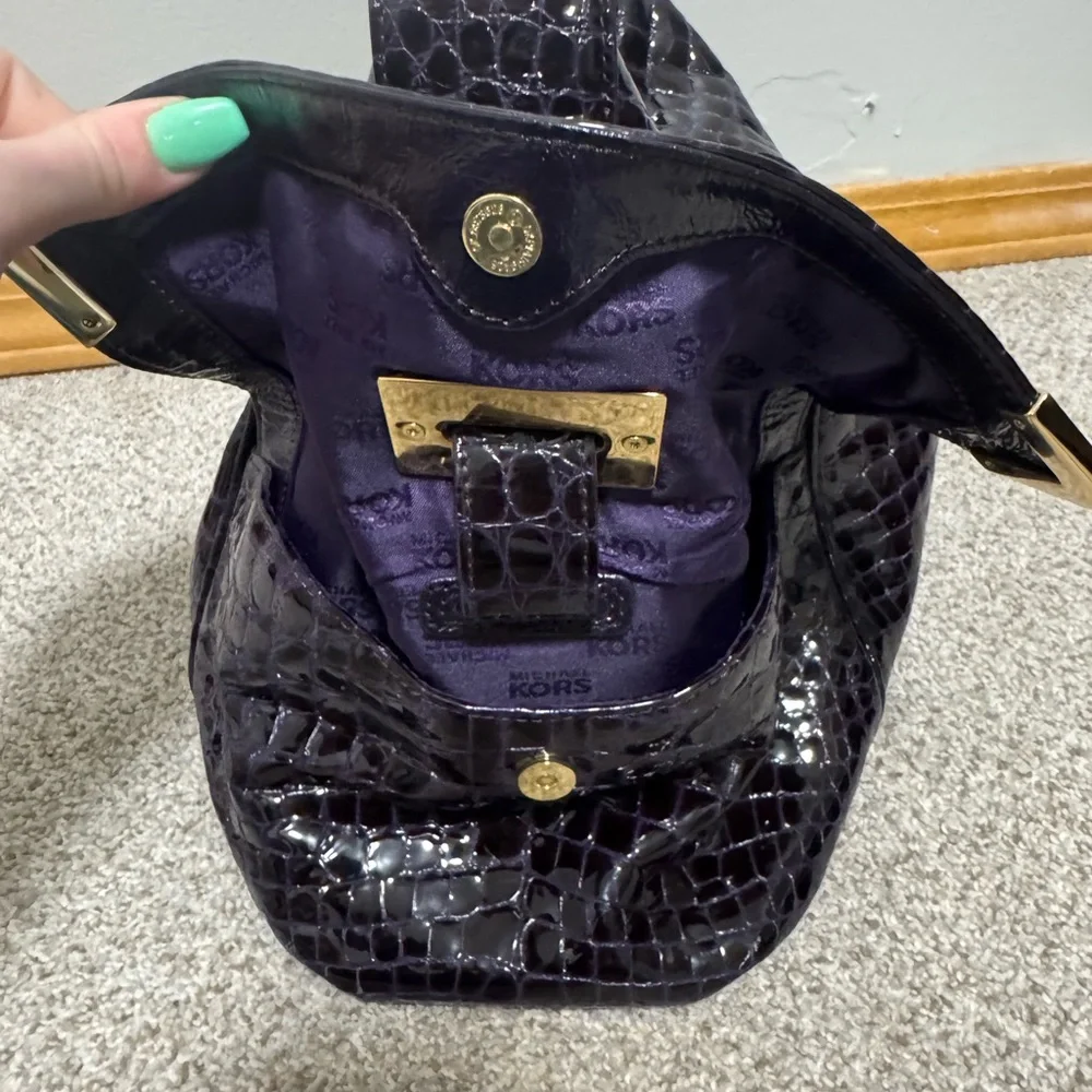 Michael Kors deep purple/black crocodile patent leather purse